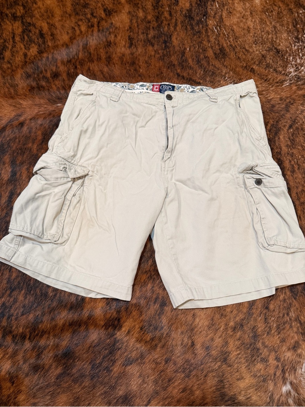 Chaps Polo Cargo Shorts Mens 36 Khaki Beige 6 Pockets Hiking Outdoor Casual